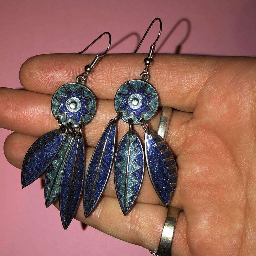 Vintage Berebi enamel blue dangly earrings NWOT